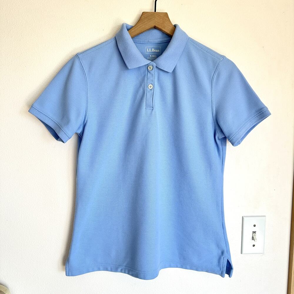 L. L. Bean Blue Short Sleeve 100% Cotton Polo Shirt Size S Preppy Golf Classic